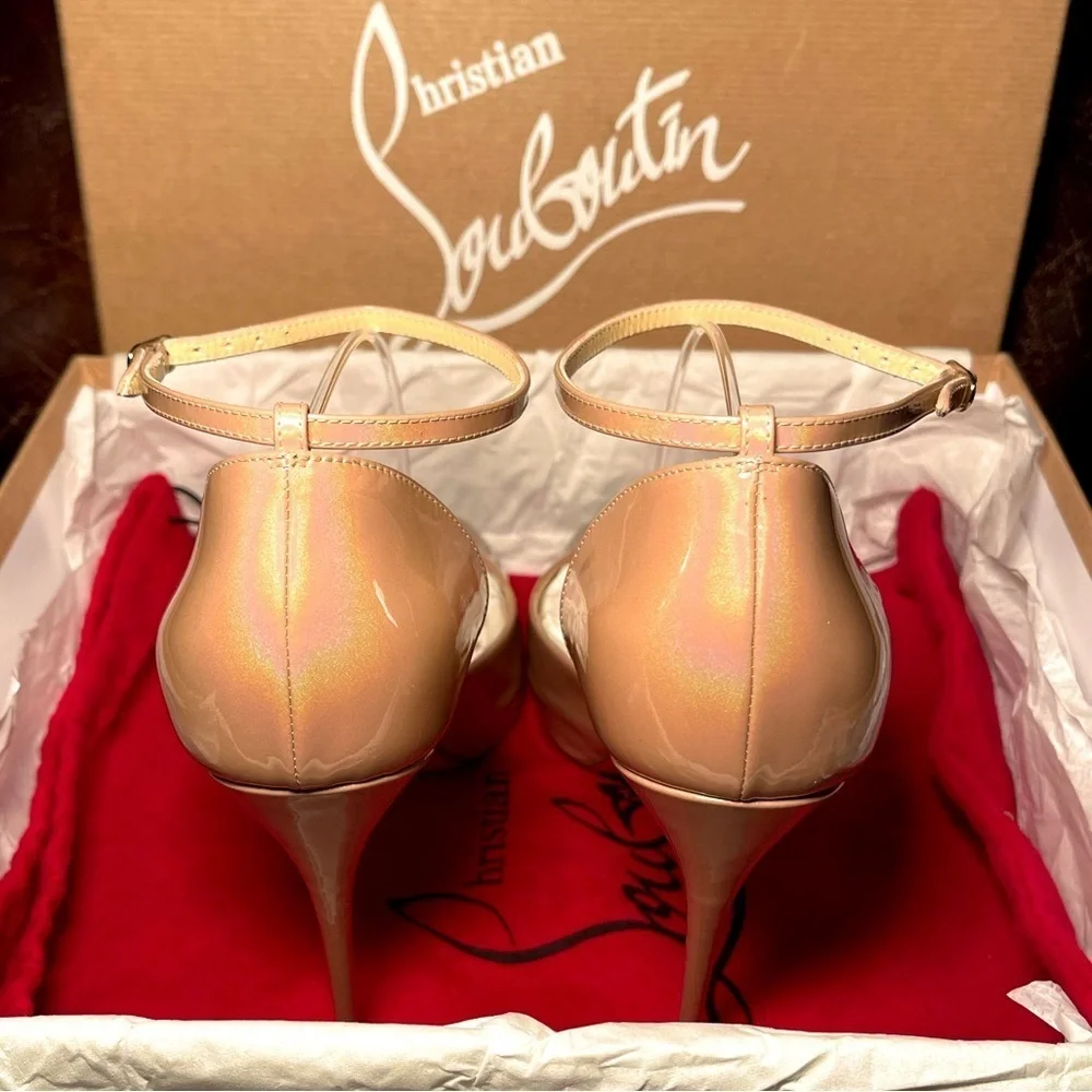 Christian Louboutin RoundChick Alta 120 Iridescent patent nude peeptoe pump EU39